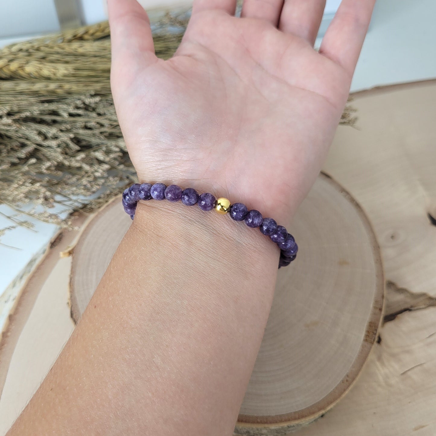 Lepidolith Armband Kugeln 6mm mit Silber 925 vergoldet Perle