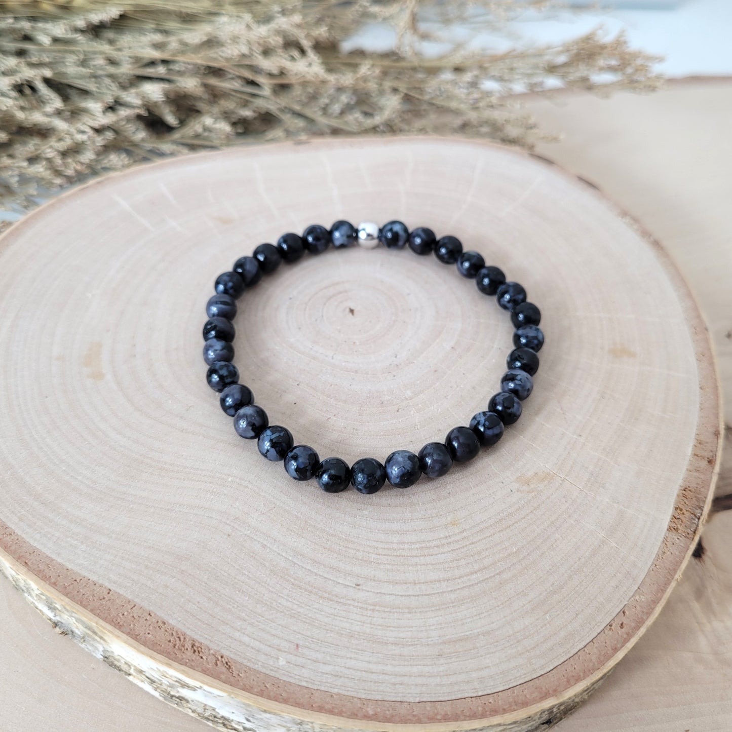 Indigo Gabbro Armband Kugeln 6mm mit Silber 925 Perle