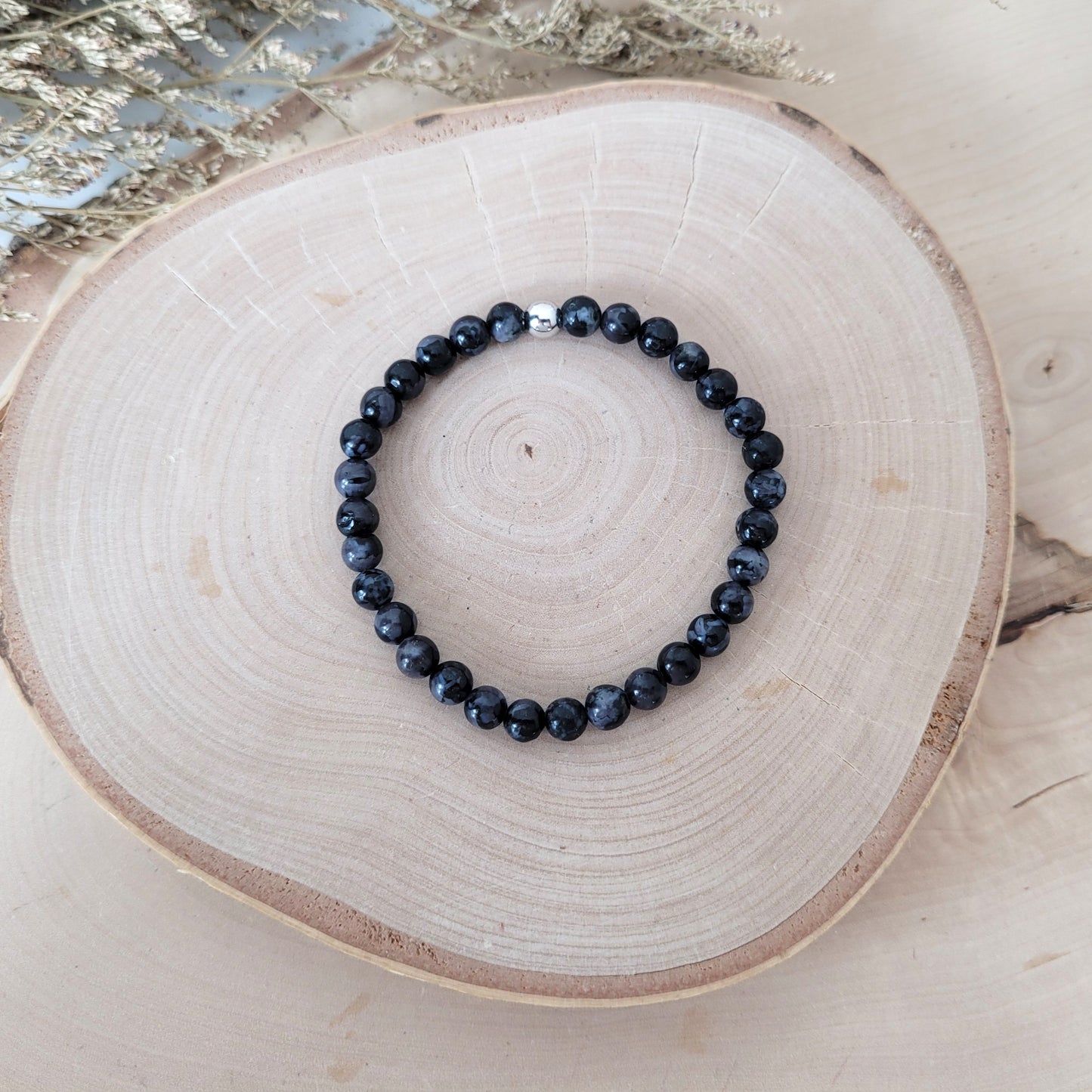 Indigo Gabbro Armband Kugeln 6mm mit Silber 925 Perle