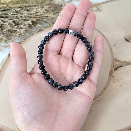 Indigo Gabbro Armband Kugeln 6mm mit Silber 925 Perle