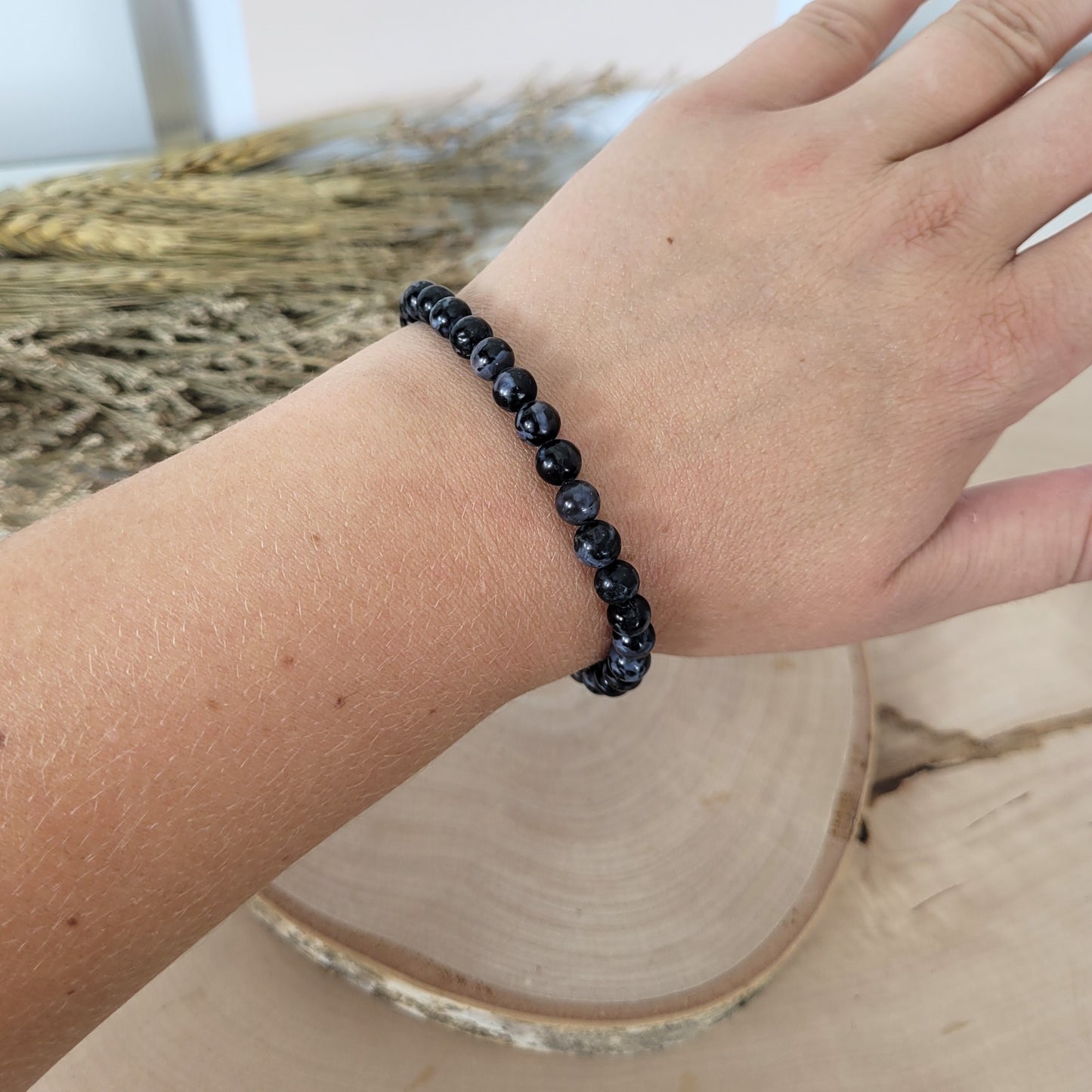 Indigo Gabbro Armband Kugeln 6mm mit Silber 925 Perle