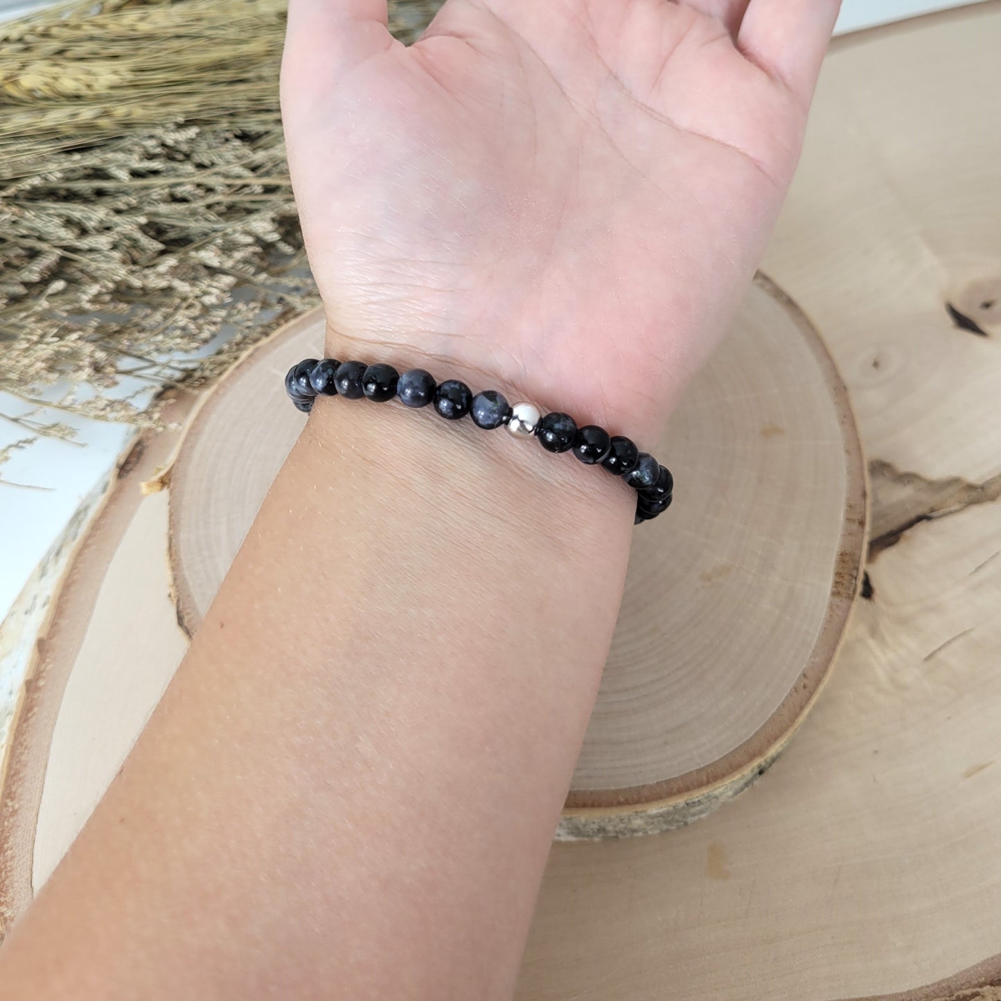 Indigo Gabbro Armband Kugeln 6mm mit Silber 925 Perle