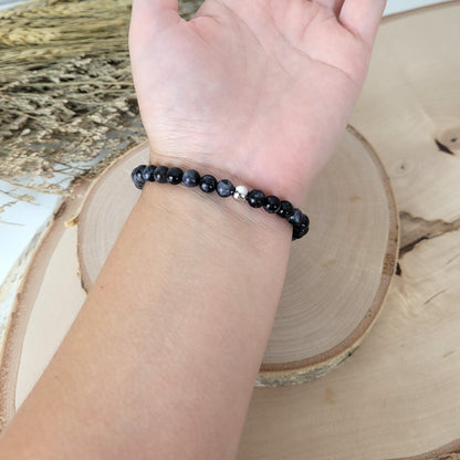 Indigo Gabbro Armband Kugeln 6mm mit Silber 925 Perle