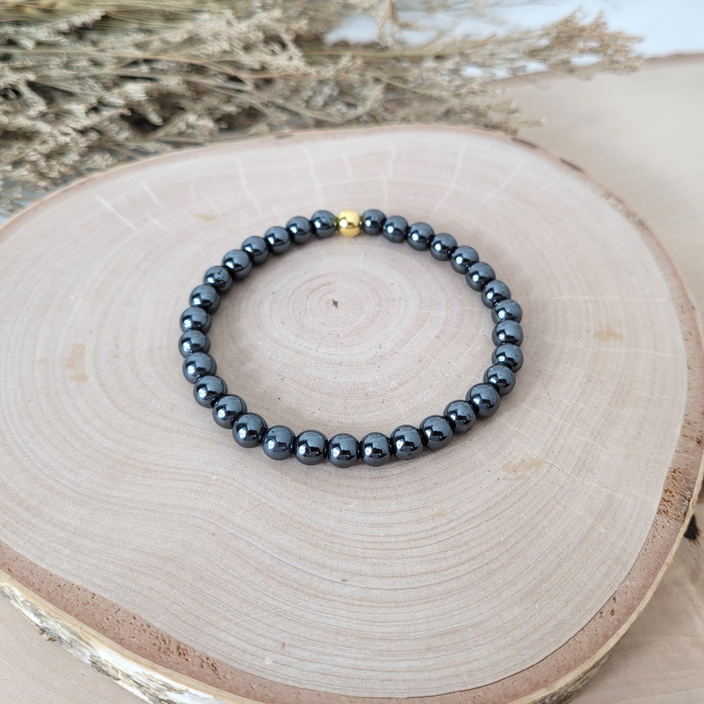 Hämatit Armband Kugeln 6 mm mit Silber 925 vergoldet Perle