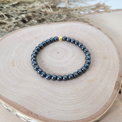 Hämatit Armband Kugeln 6 mm mit Silber 925 vergoldet Perle