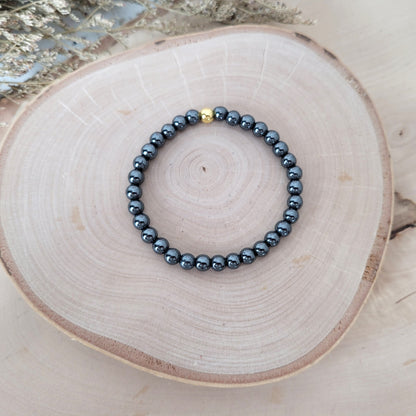Hämatit Armband Kugeln 6 mm mit Silber 925 vergoldet Perle