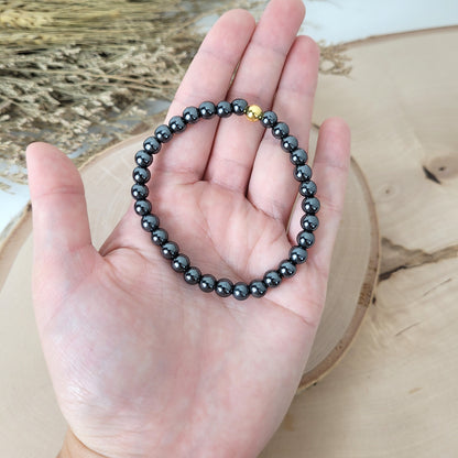 Hämatit Armband Kugeln 6 mm mit Silber 925 vergoldet Perle