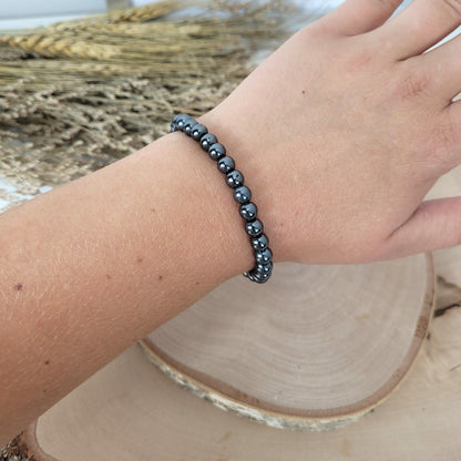 Hämatit Armband Kugeln 6 mm mit Silber 925 vergoldet Perle