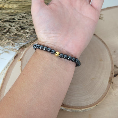 Hämatit Armband Kugeln 6 mm mit Silber 925 vergoldet Perle
