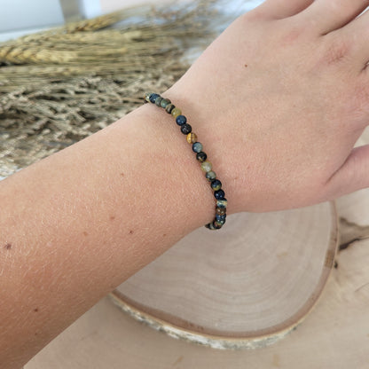 Pietersit Armband Kugeln 4 mm mit Silber 925 vergoldet Perle