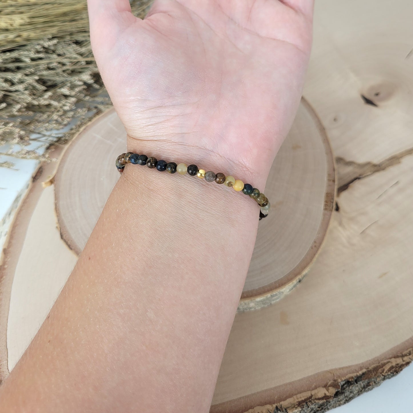 Pietersit Armband Kugeln 4 mm mit Silber 925 vergoldet Perle