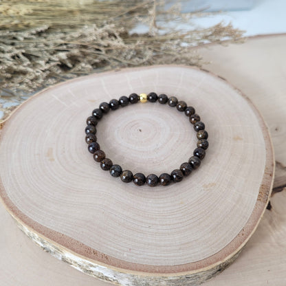 Bronzit Armband Kugeln 6mm mit Silber 925 vergoldet Perle