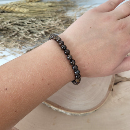 Bronzit Armband Kugeln 6mm mit Silber 925 vergoldet Perle