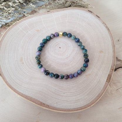 Disthen Rubin Armband Kugeln 6mm mit Silber 925 vergoldet Perle