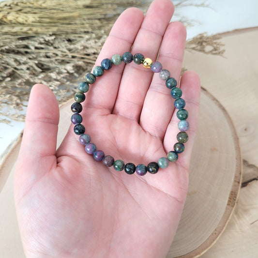 Disthen Rubin Armband Kugeln 6mm mit Silber 925 vergoldet Perle
