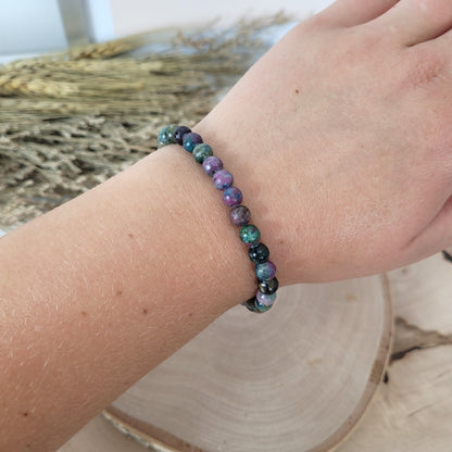 Disthen Rubin Armband Kugeln 6mm mit Silber 925 vergoldet Perle