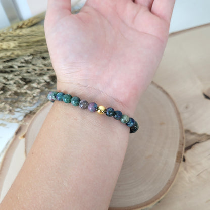 Disthen Rubin Armband Kugeln 6mm mit Silber 925 vergoldet Perle