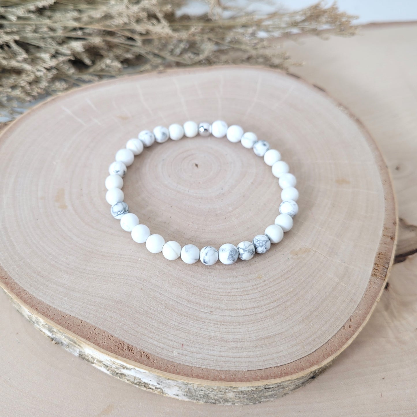 Magnesit Armband Kugeln 6mm mit Silber 925 Perle