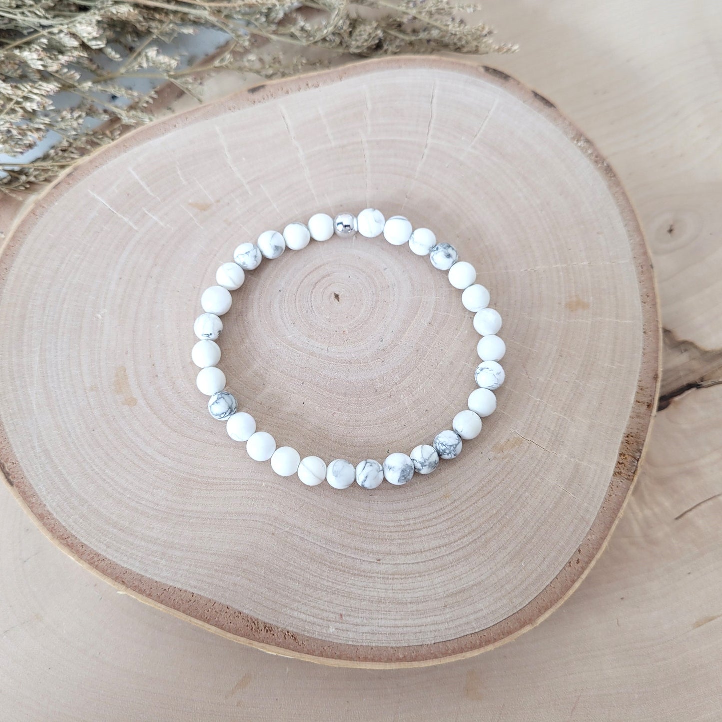 Magnesit Armband Kugeln 6mm mit Silber 925 Perle