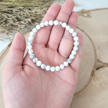 Magnesit Armband Kugeln 6mm mit Silber 925 Perle