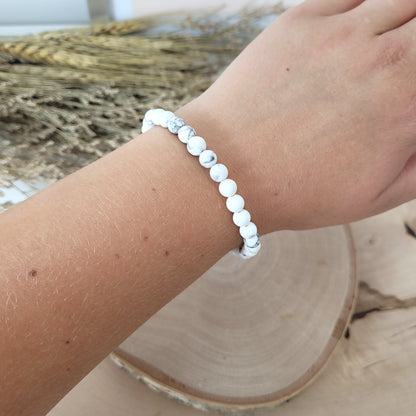 Magnesit Armband Kugeln 6mm mit Silber 925 Perle