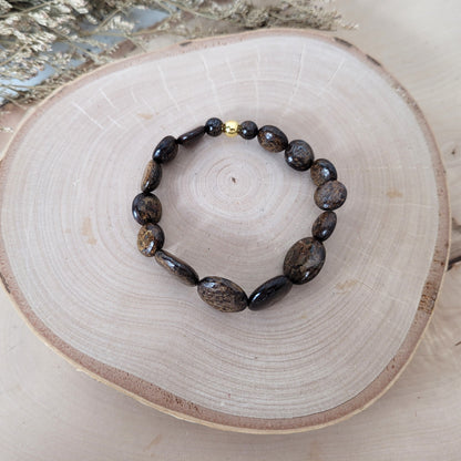 Bronzit Armband Coins & Kugel Mix 6-15mm mit Silber 925 vergoldet Perle
