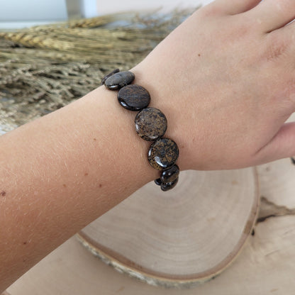 Bronzit Armband Coins & Kugel Mix 6-15mm mit Silber 925 vergoldet Perle