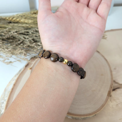 Bronzit Armband Coins & Kugel Mix 6-15mm mit Silber 925 vergoldet Perle