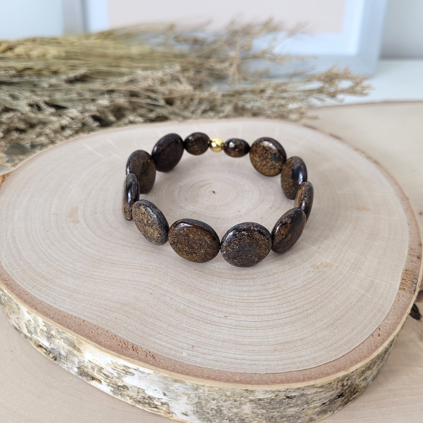 Bronzit Armband Coins Mix 8-15mm mit Silber 925 vergoldet Perle