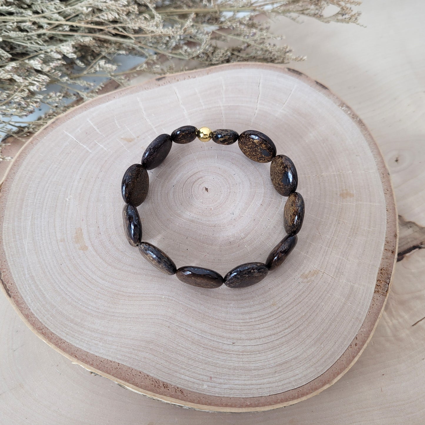 Bronzit Armband Coins Mix 8-15mm mit Silber 925 vergoldet Perle