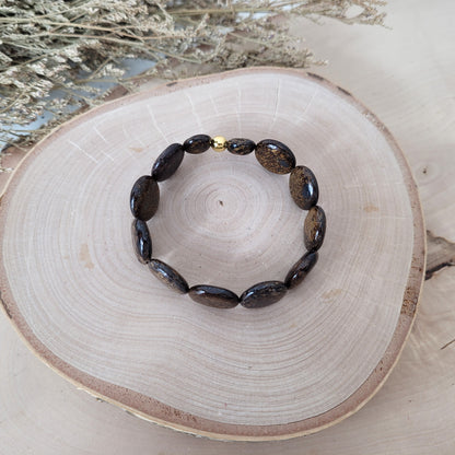 Bronzit Armband Coins Mix 8-15mm mit Silber 925 vergoldet Perle