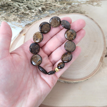 Bronzit Armband Coins Mix 8-15mm mit Silber 925 vergoldet Perle