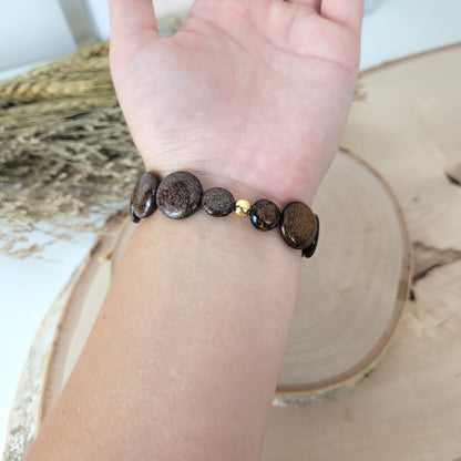 Bronzit Armband Coins Mix 8-15mm mit Silber 925 vergoldet Perle