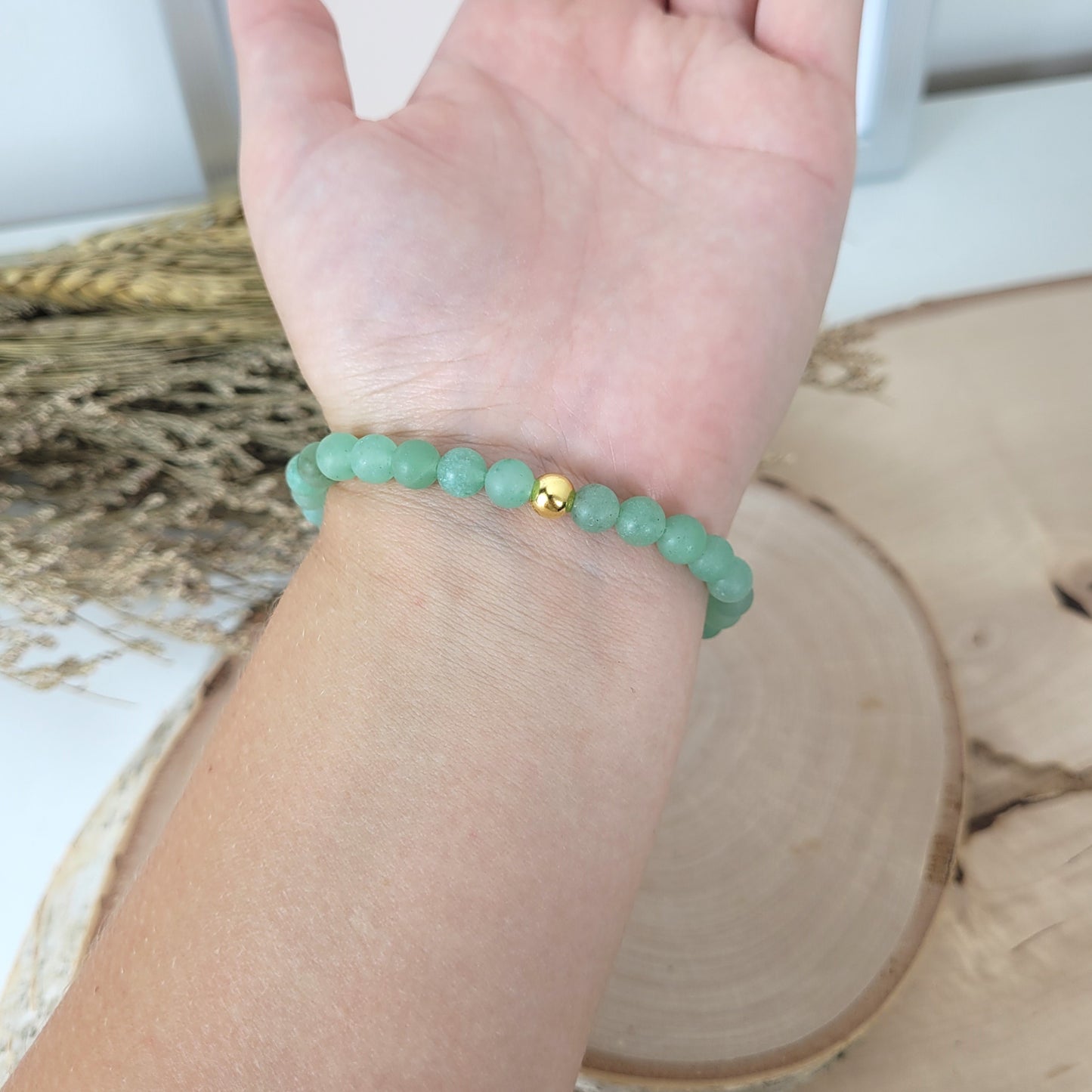 Aventurin Armband matt Kugeln 6mm mit Silber 925 vergoldet Perle