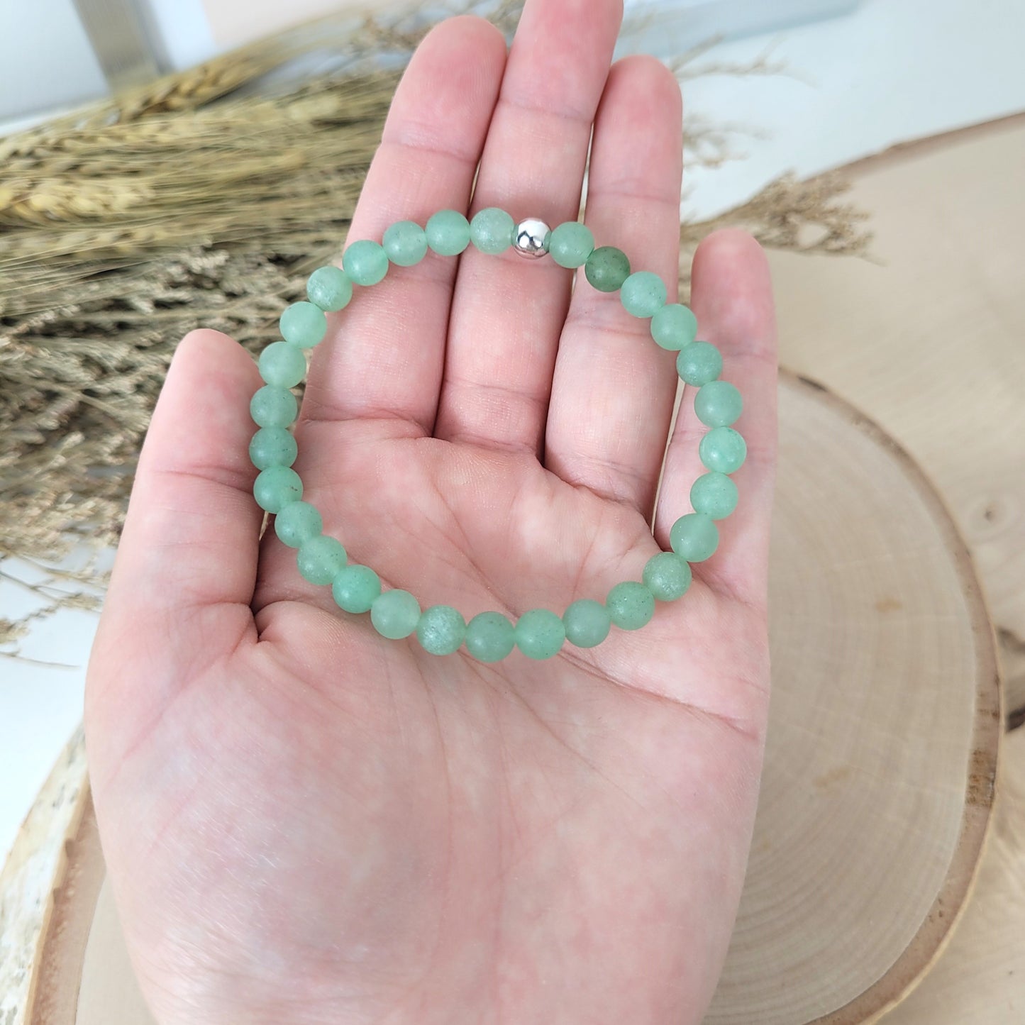 Aventurin Armband matt Kugeln 6mm mit Silber 925 Perle