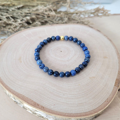 Dumortierit Armband Kugeln 6mm mit Silber 925 vergoldet Perle