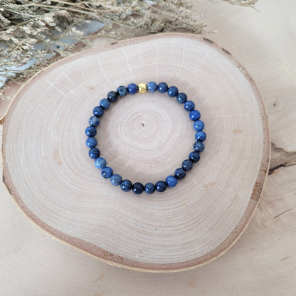 Dumortierit Armband Kugeln 6mm mit Silber 925 vergoldet Perle