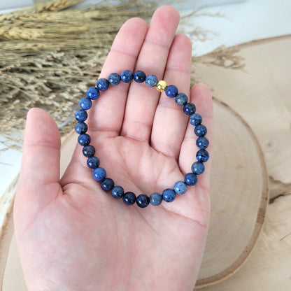 Dumortierit Armband Kugeln 6mm mit Silber 925 vergoldet Perle