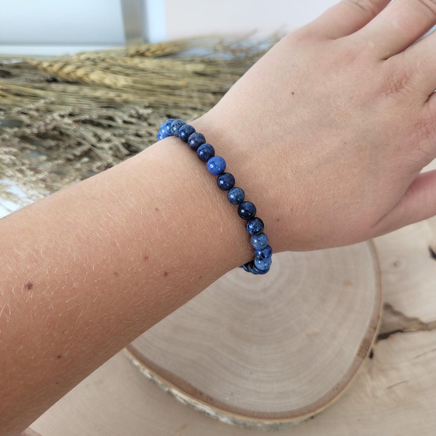 Dumortierit Armband Kugeln 6mm mit Silber 925 vergoldet Perle