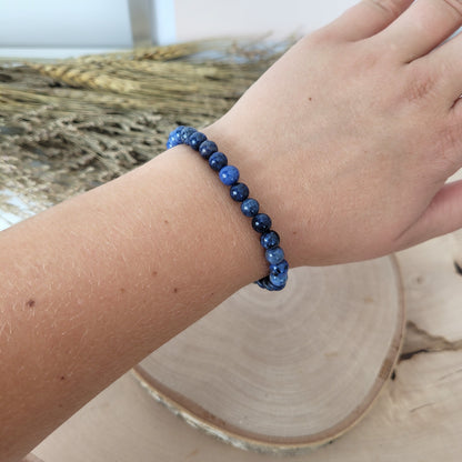 Dumortierit Armband Kugeln 6mm mit Silber 925 vergoldet Perle
