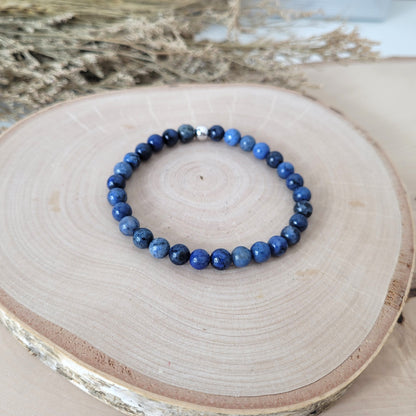 Dumortierit Armband Kugeln 6mm mit Silber 925 Perle