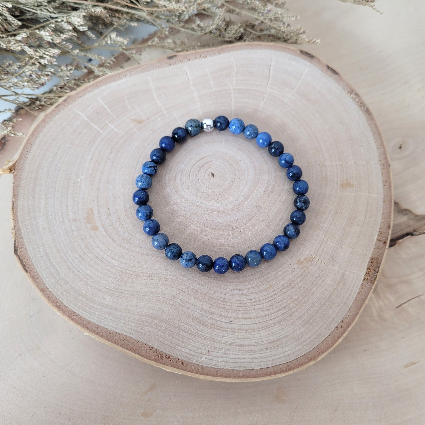 Dumortierit Armband Kugeln 6mm mit Silber 925 Perle