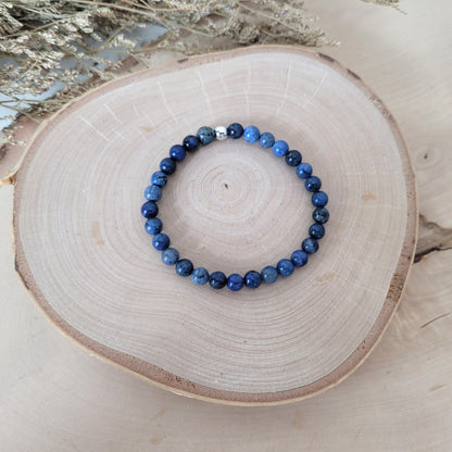 Dumortierit Armband Kugeln 6mm mit Silber 925 Perle