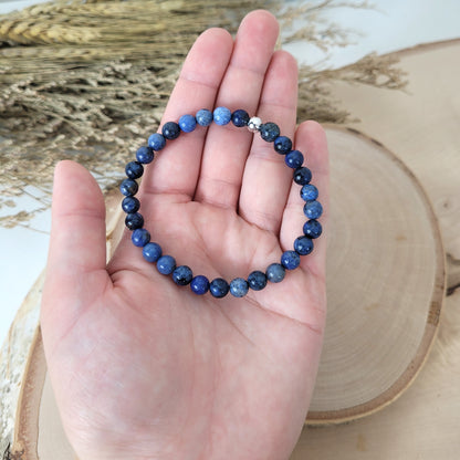 Dumortierit Armband Kugeln 6mm mit Silber 925 Perle
