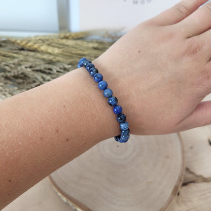 Dumortierit Armband Kugeln 6mm mit Silber 925 Perle