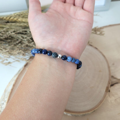 Dumortierit Armband Kugeln 6mm mit Silber 925 Perle