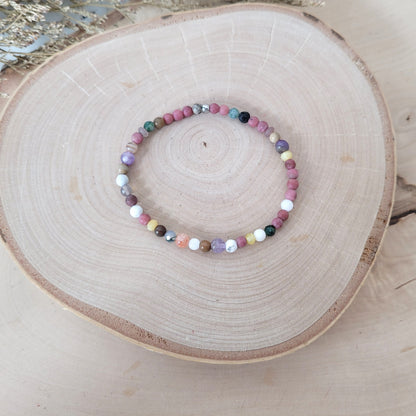 Confetti Perlen Mix "Drachenschuppe" Armband 4 mm mit Edelstahl Perle, alle Steinsorten in der Beschreibung
