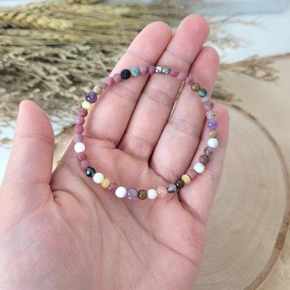 Confetti Perlen Mix "Drachenschuppe" Armband 4 mm mit Edelstahl Perle, alle Steinsorten in der Beschreibung