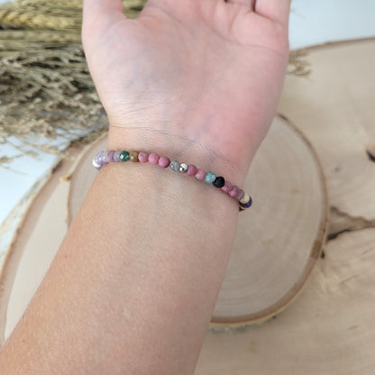 Confetti Perlen Mix "Drachenschuppe" Armband 4 mm mit Edelstahl Perle, alle Steinsorten in der Beschreibung