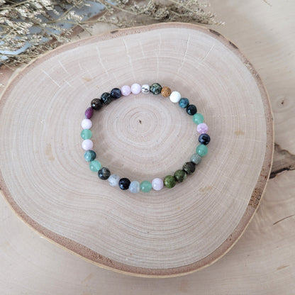 Confetti Perlen Mix "Elfenwald" Armband 6 mm mit Silber 925 Perle, alle Steinsorten in der Beschreibung